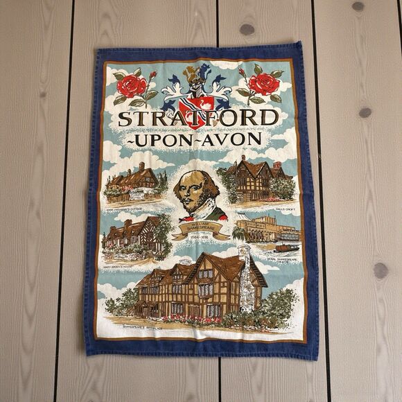 VTG STRATFORD UPON AVON UK SOUVENIR TEA TOWEL - Picture 1 of 11